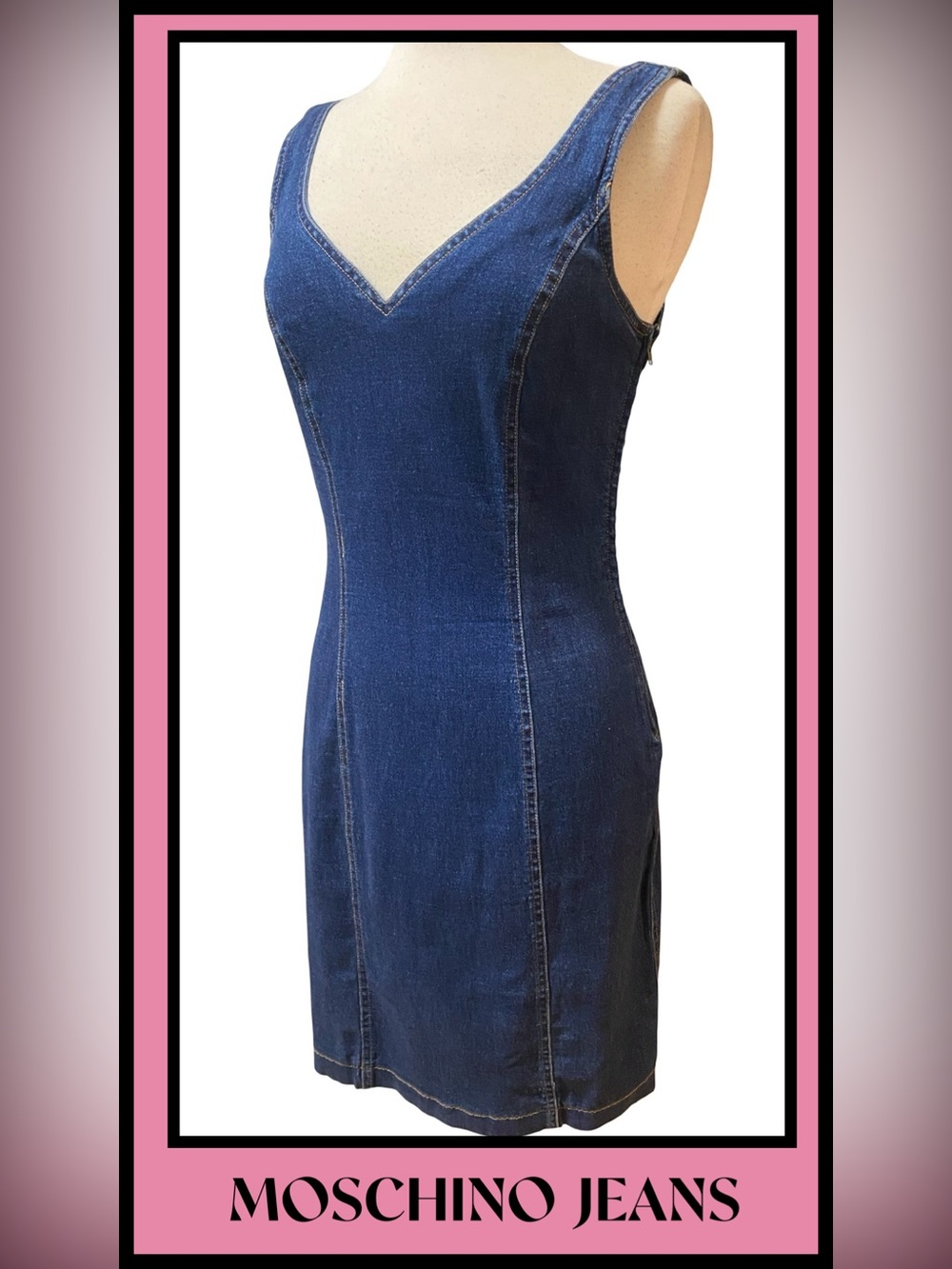 MOSCHINO JEANS ITALY Dark Stretch Denim
Bodycon Dress 46/12/10 New Condition